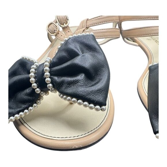 Chanel CC Logo Bow Pearl Leather Sandals Wide Fit - Picture 4 of 9
